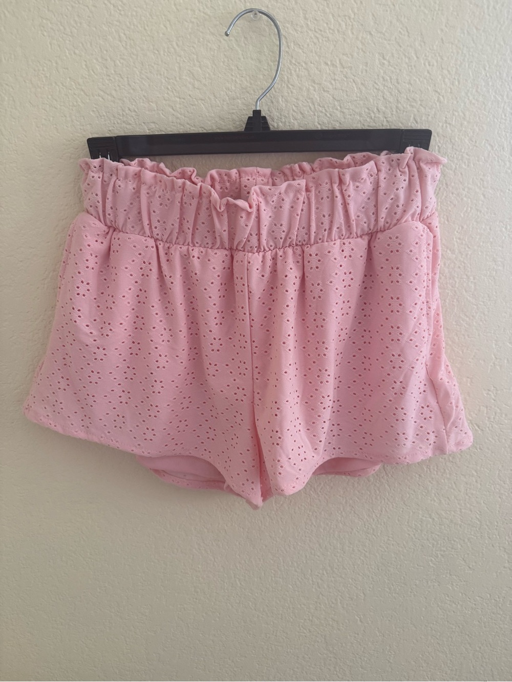 Pink Eyelet Ruffle Waist Shorts